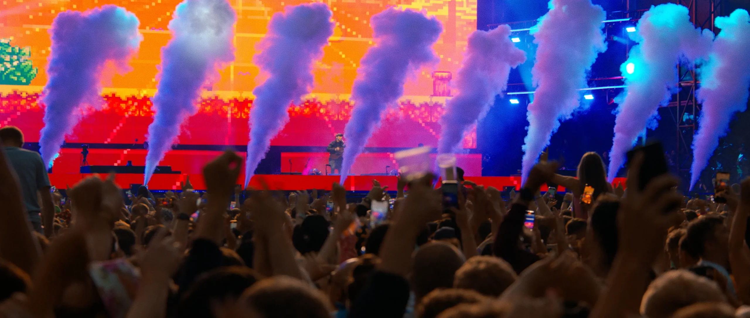 Air canons firing during Gerry Cinnamon live at Hampden Park.